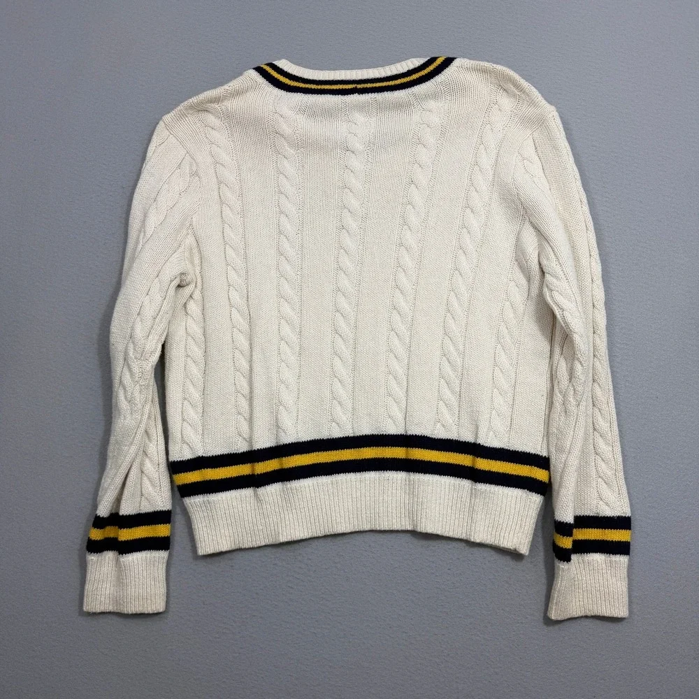 Polo Ralph Lauren Sweater Mens XL Ivory Cricket Cable Knit Cotton Cashmere VNeck